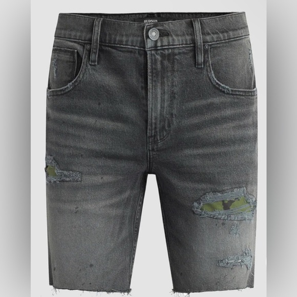 HUDSON Men’s Denim KIRK Black Denim Distressed Jean Shorts Size 28 $265 NEW